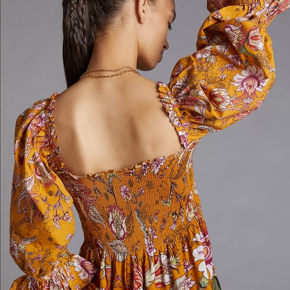 Anthropologie smocked Sweetheart Blouse Yellow Motif (consistently Apply) - Picture 14 of 15